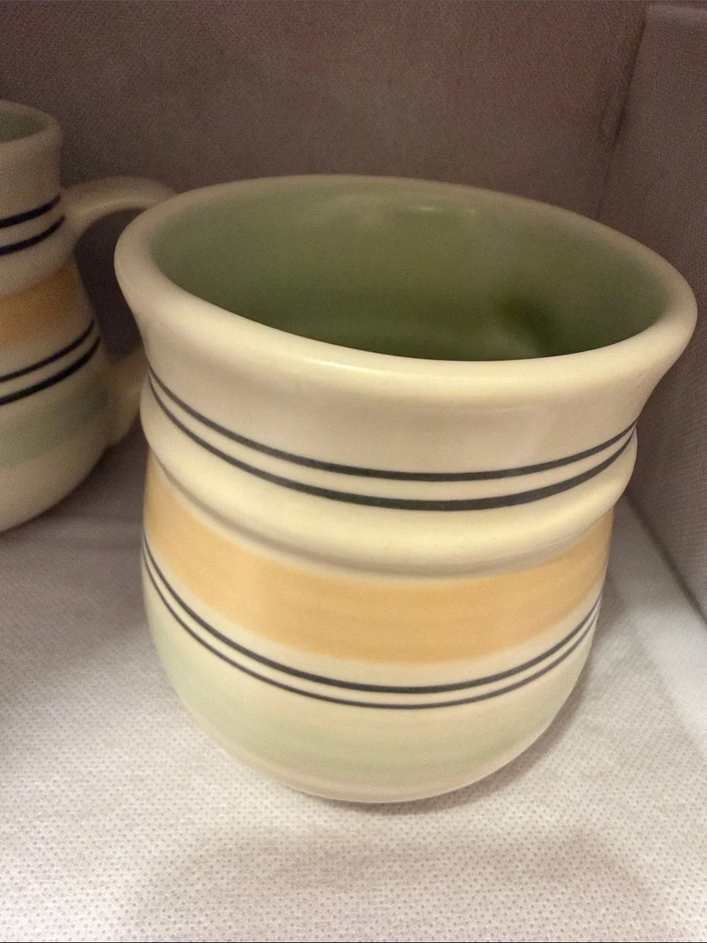 2 piece Vintage Pfaltzgraff Key Largo Striped Stoneware Mugs